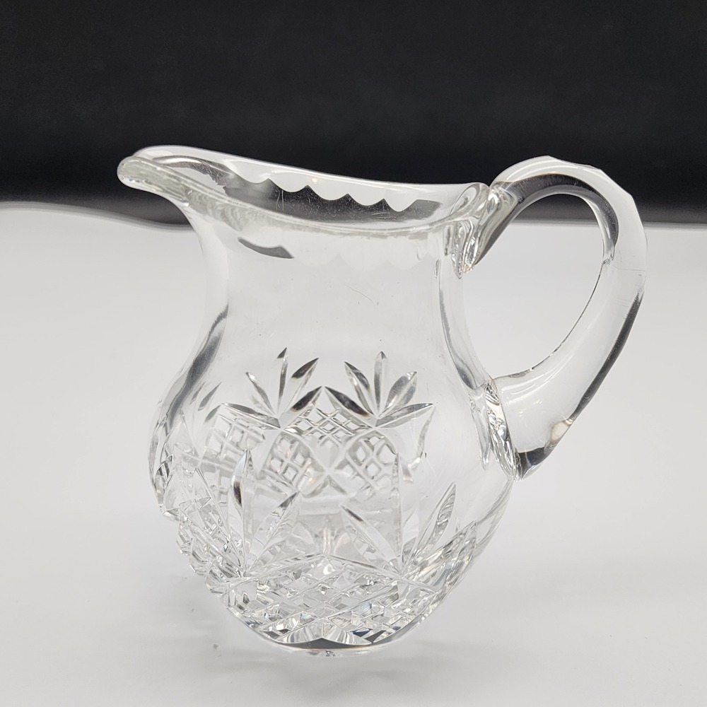 Crystal Glass Creamer Pitcher 4" Small Clear Excellent‎ Diamond Cut Pattern